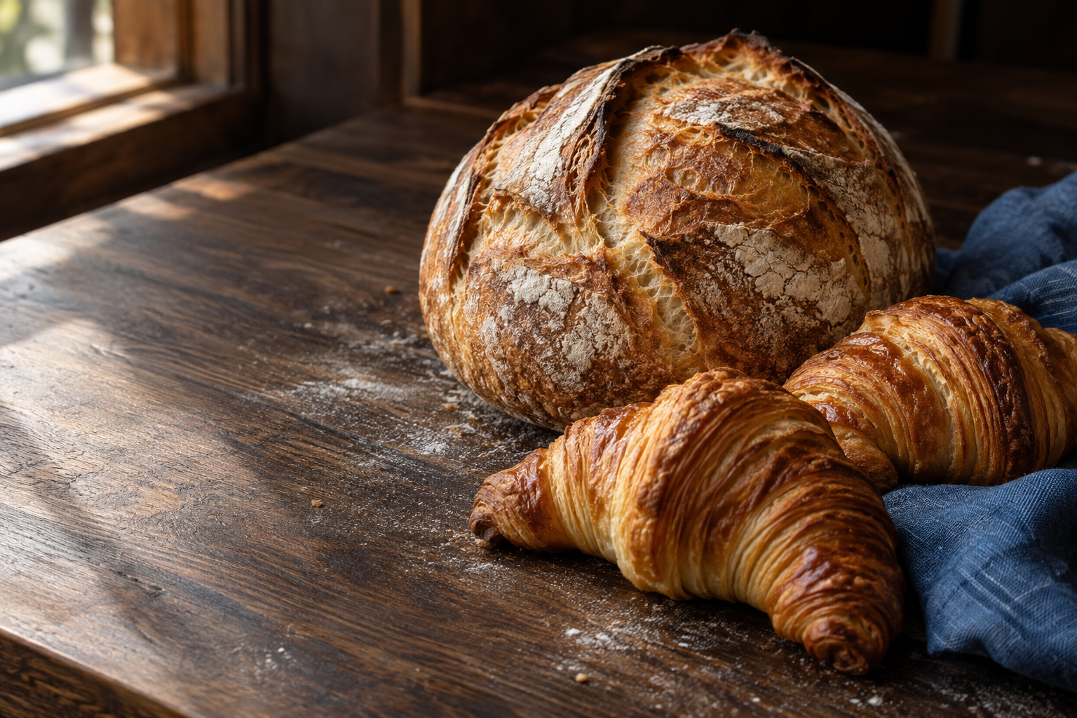 Illustrative bakery still life with bread and croissants
